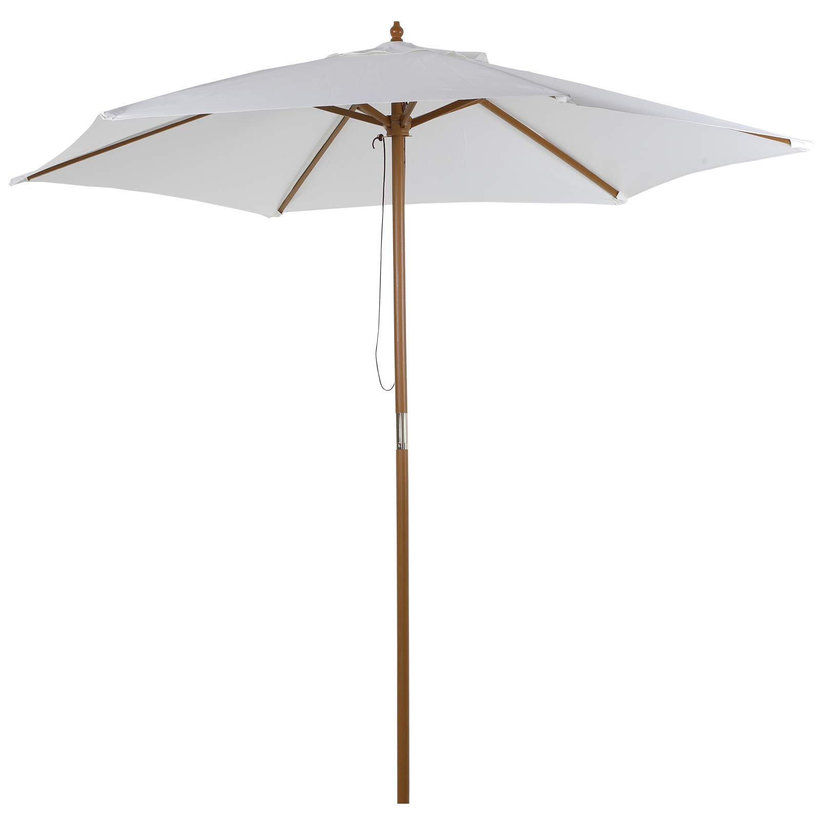 Outsunny Sombrilla de Jardín Ø250x230 cm Parasol de Terraza con 6 Varillas Poste Desmontable Anti-UV Impermeable y Marco de Madera para Playa Patio