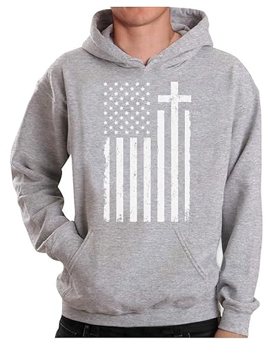 Tstars Mens Cross Hoodie - Christians USA Flag Hoodies for