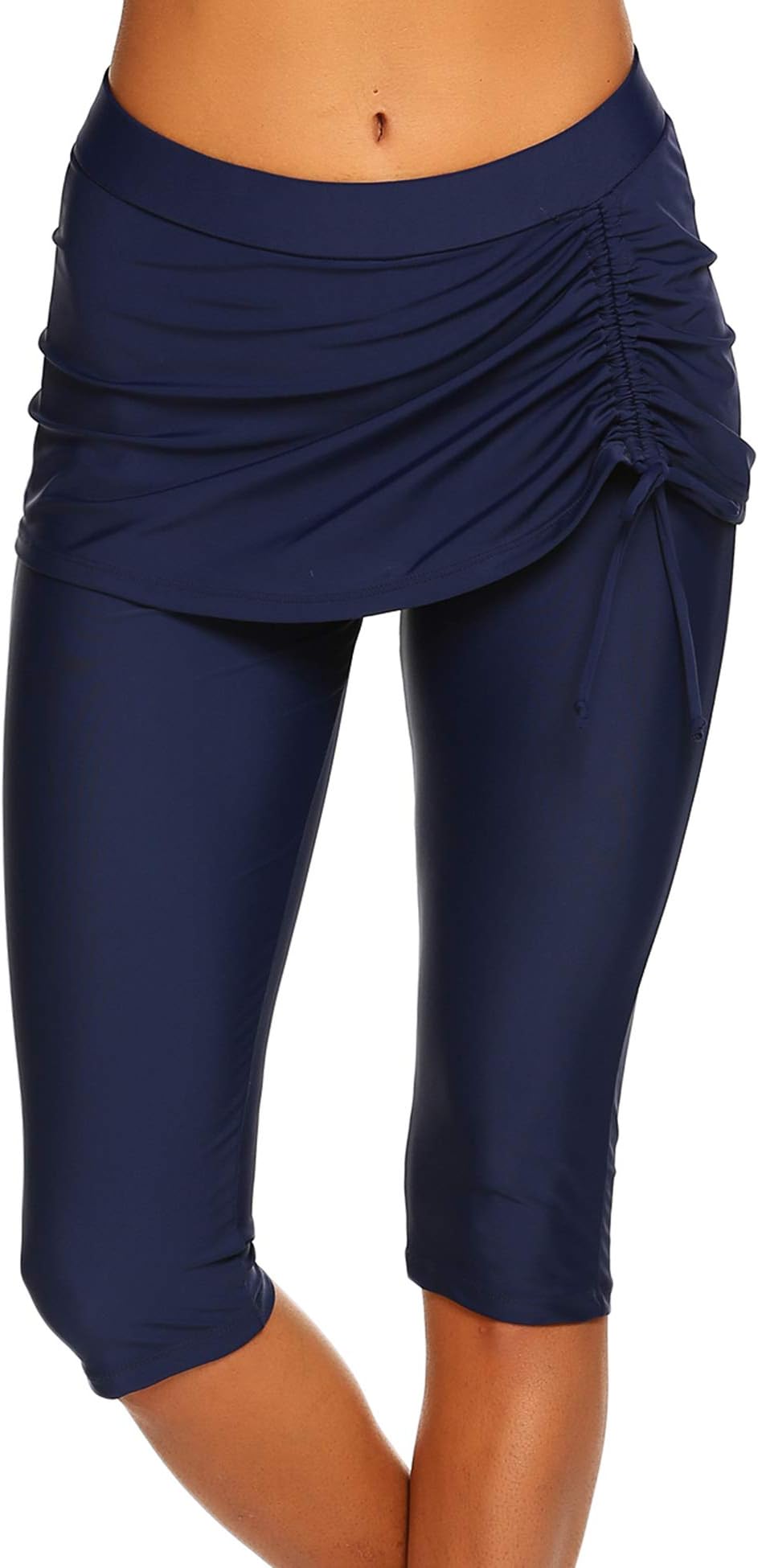 Women's Boardshort Swim Bottom with Built in Line High Waisted Tankini Swimwear Pants Navy Blue