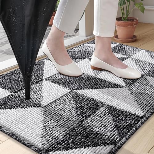 Image of OLANLY Door Mat Indoor Entrance Washable 59x23, Odor-Free Low-Profile Front Back Geometric Doormat, Absorbent Resist Dirt Entry Carpet, Easy to Clean Sturdy Inside Floor Mats for Entryway, Black