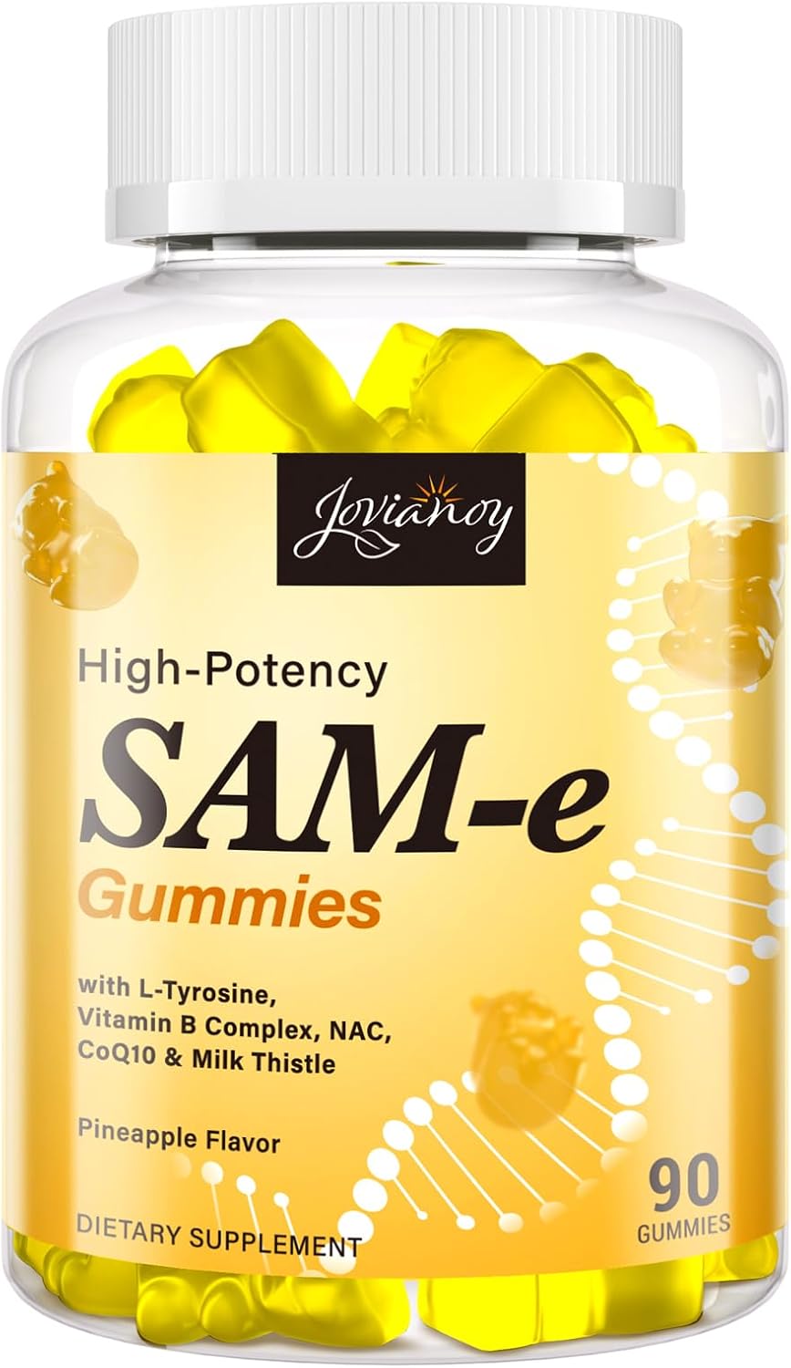 SAM-e Gummies with L-Tyrosine, Vitamin B Complex & NAC, CoQ10, High-Potency SAM-e Supplement - Pineapple Flavor, for Mood, Joint, Cognitive & Liver Detox, Vegan Friendly, 90 Gummies