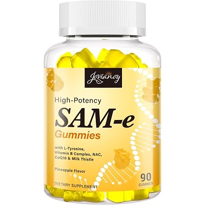Jovianoy SAM-e Gummies with L-Tyrosine, Vitamin B Complex & NAC, CoQ10, High-Potency SAM-e Supplement - Pineapple Flavor, for Mood, Joint, Cognitive & Liver Detox, Vegan Friendly, 90 Gummies