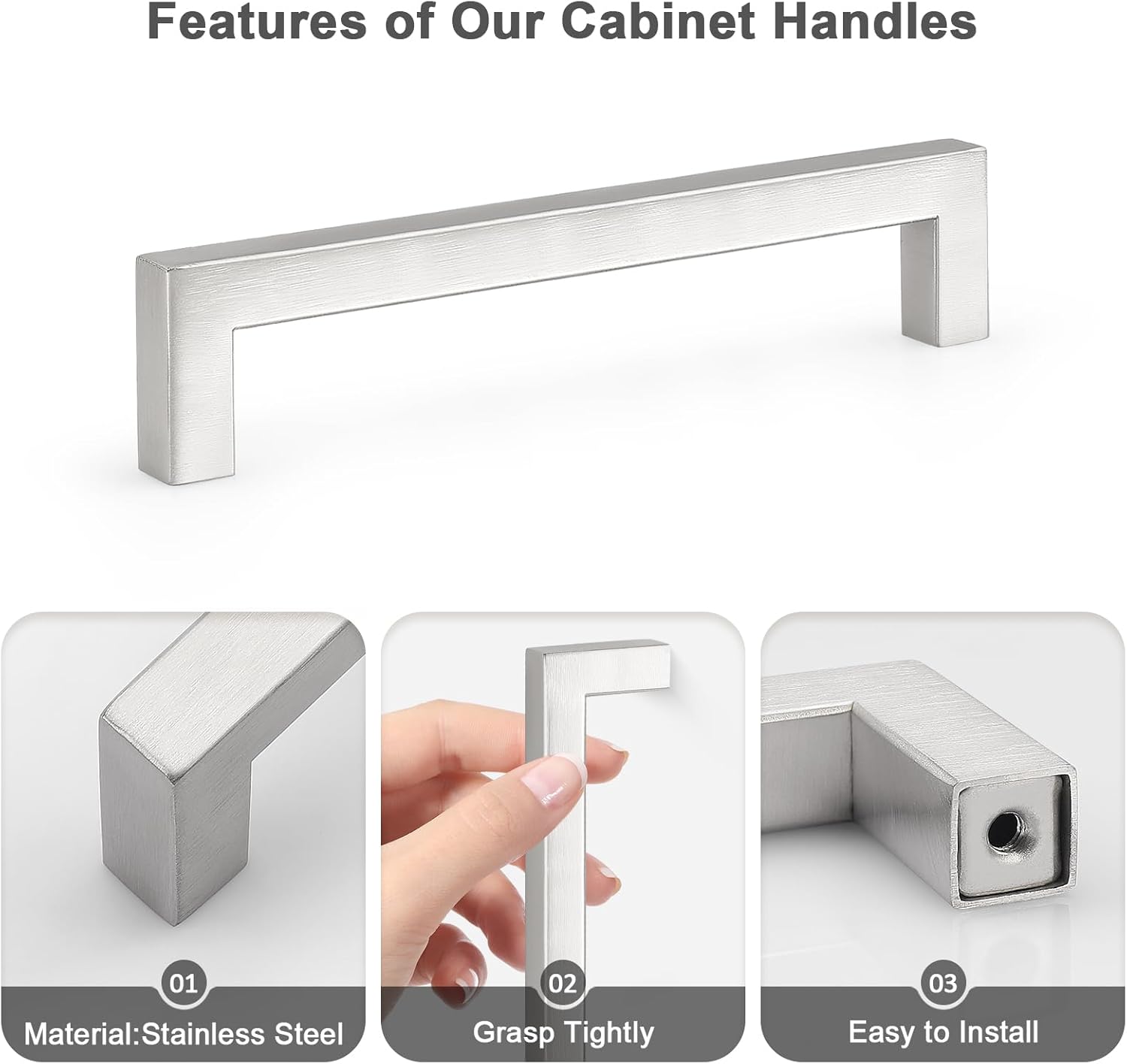 Probrico 30 Pack Hole Centers 5 inch Brushed Nickel Kitchen Cabinet Pulls,Square Corner Bar Drawer Handles,Stainless Steel Dresser Pull Handle 5.5inch Length