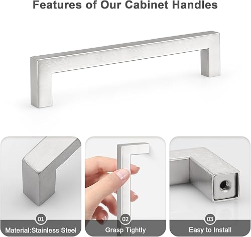 Miniatura 5 de Manijas Probrico de acero inoxidable de 12 pulgada para puerta de armario de cocina, cuadradas, níquel satinado, centro de orificios de 3.78