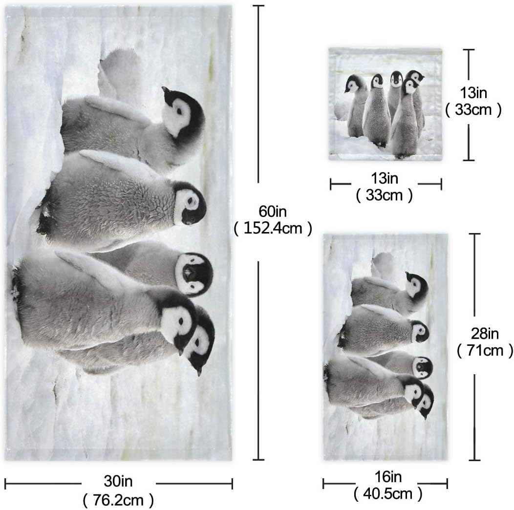 Blueangle Emperor Penguin 3 Piece Bathroom Towel Set – Soft, Absorbent and Eco-Friendly – Includes 1 Bath Towel, 1 Face Towel/Washcloth, 1 Hand Towel
