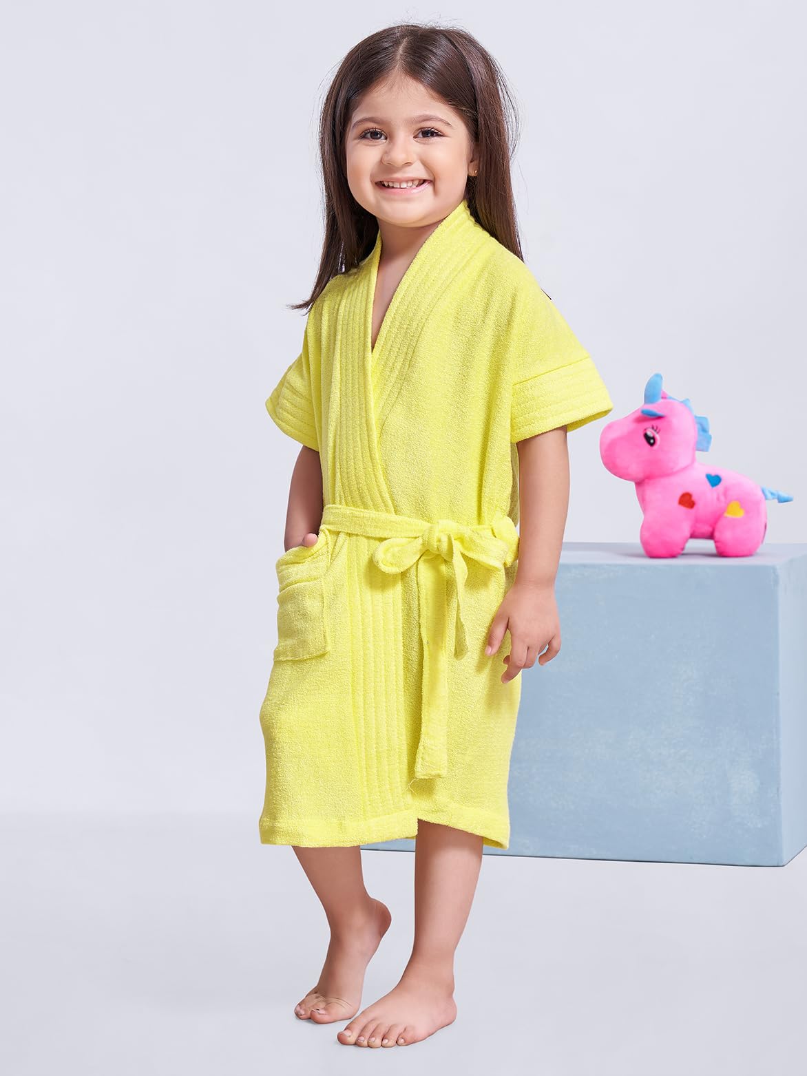 SAND DUNE Kids Baby Girls Bathrobe | Terry Cotton Bathrobe Gown | Half Sleeves | Knee Length | Pocket with Waist Belt | Baby Girls Bathrobe - 1 to 4 Years Age 2