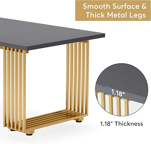 Miniatura 5 de Tribesigns Mesa de comedor moderna para 6-8 personas, mesa de comedor gris de 70.8 pulgadas de largo para cocina, mesa de cocina de madera con patas