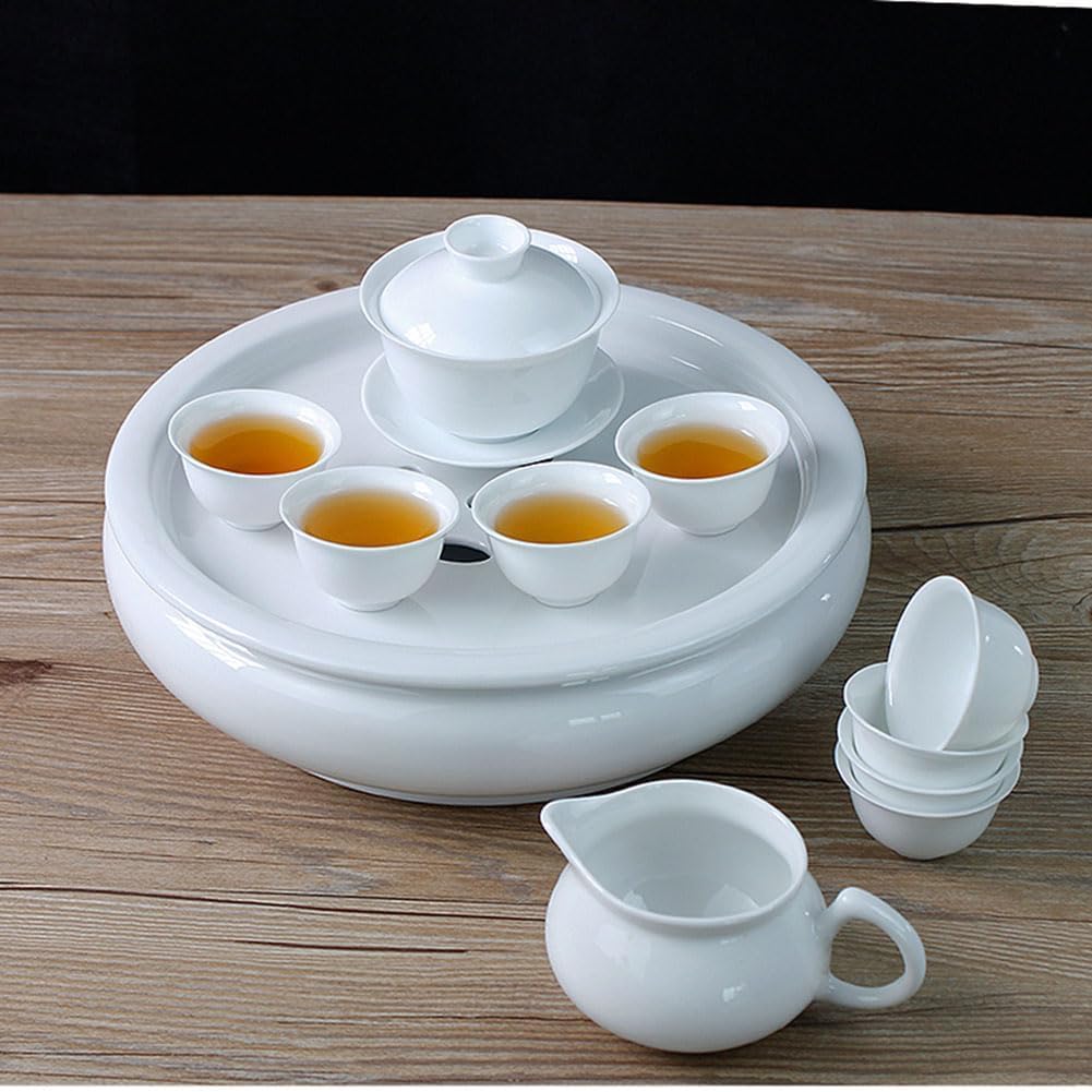 Vassoio da tè in ceramica a doppio strato, rotondo, 25,4 cm, bianco, ideale per tè, caffè e tavoli da portata