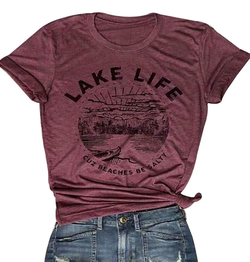 Lake Life T Shirt Women Cute Funny Graphic Tees Casual Short Sleeve Tops Summer Shirt