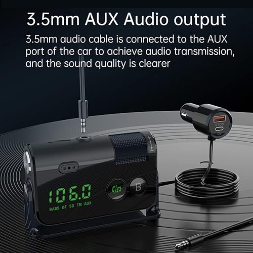 Miniatura 6 de WYYHAA Transmisor Bluetooth Fm, 2 micrófonos y QC3.0 + Tipo-C PD 18W HiFi Bass, adaptador Bluetooth para automóvil compatible con llamadas manos