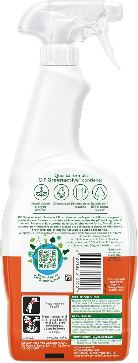 12x Cif Universalentfetter mit Essig und Backpulver, 650 ml, für Ofen, Herd und Kochfeld,+ Italy Shop Service Kostenloser Schlüsselanhänger