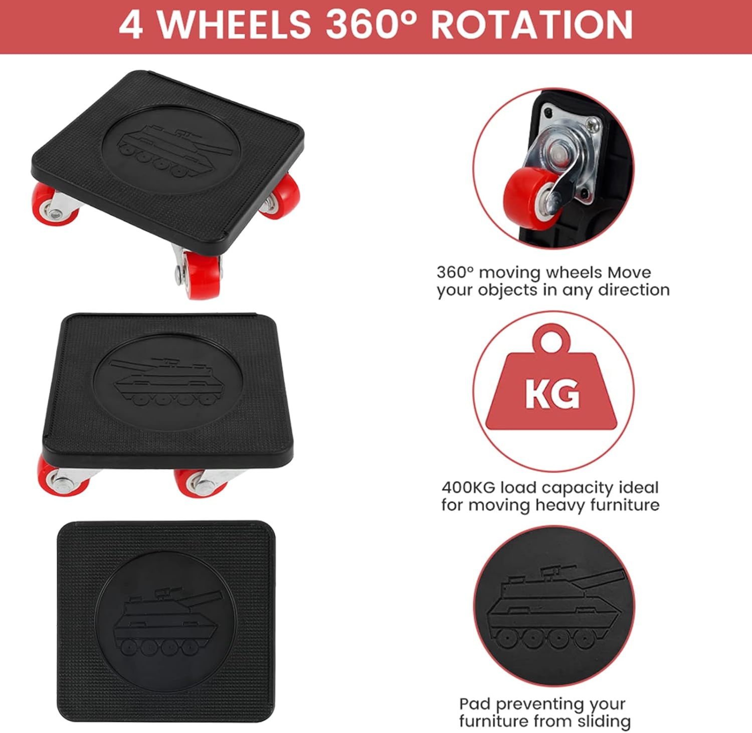 Heavey Duty Furniture Lifter, 4 Pcs 360 Degree Rotatable Moving Sliders, Furniture Moving Wheels