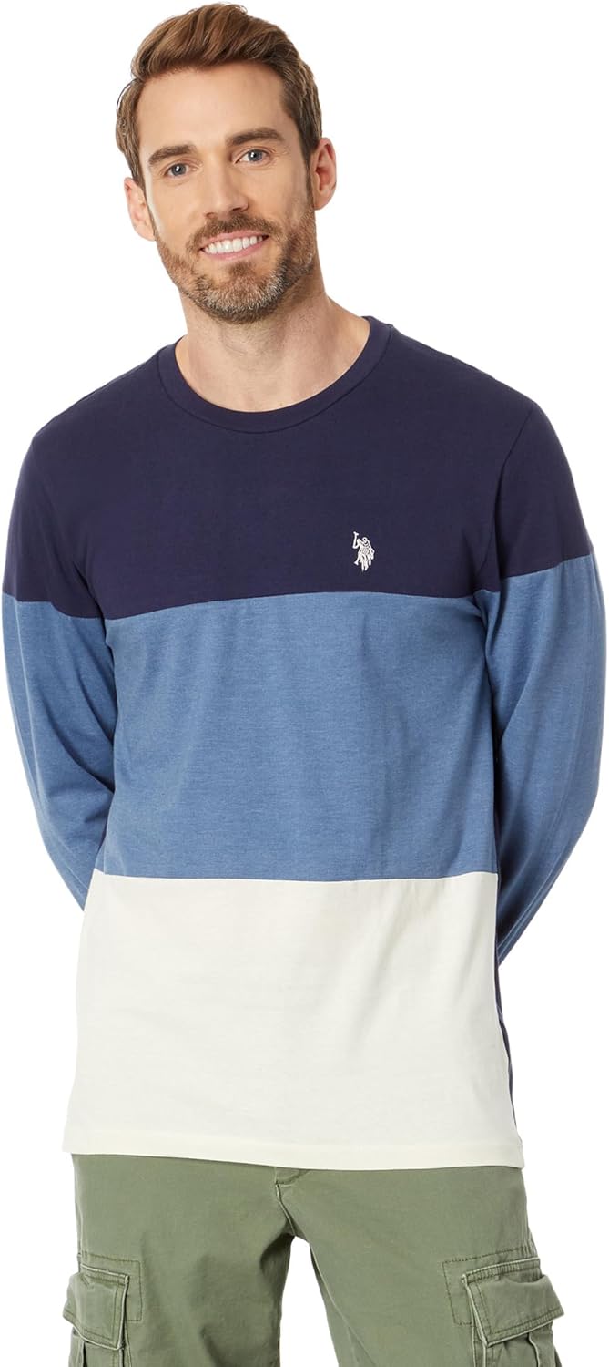 U.S. Polo Assn. Long Sleeve Tee C/S Color-Block Small Pony Classic Navy LG
