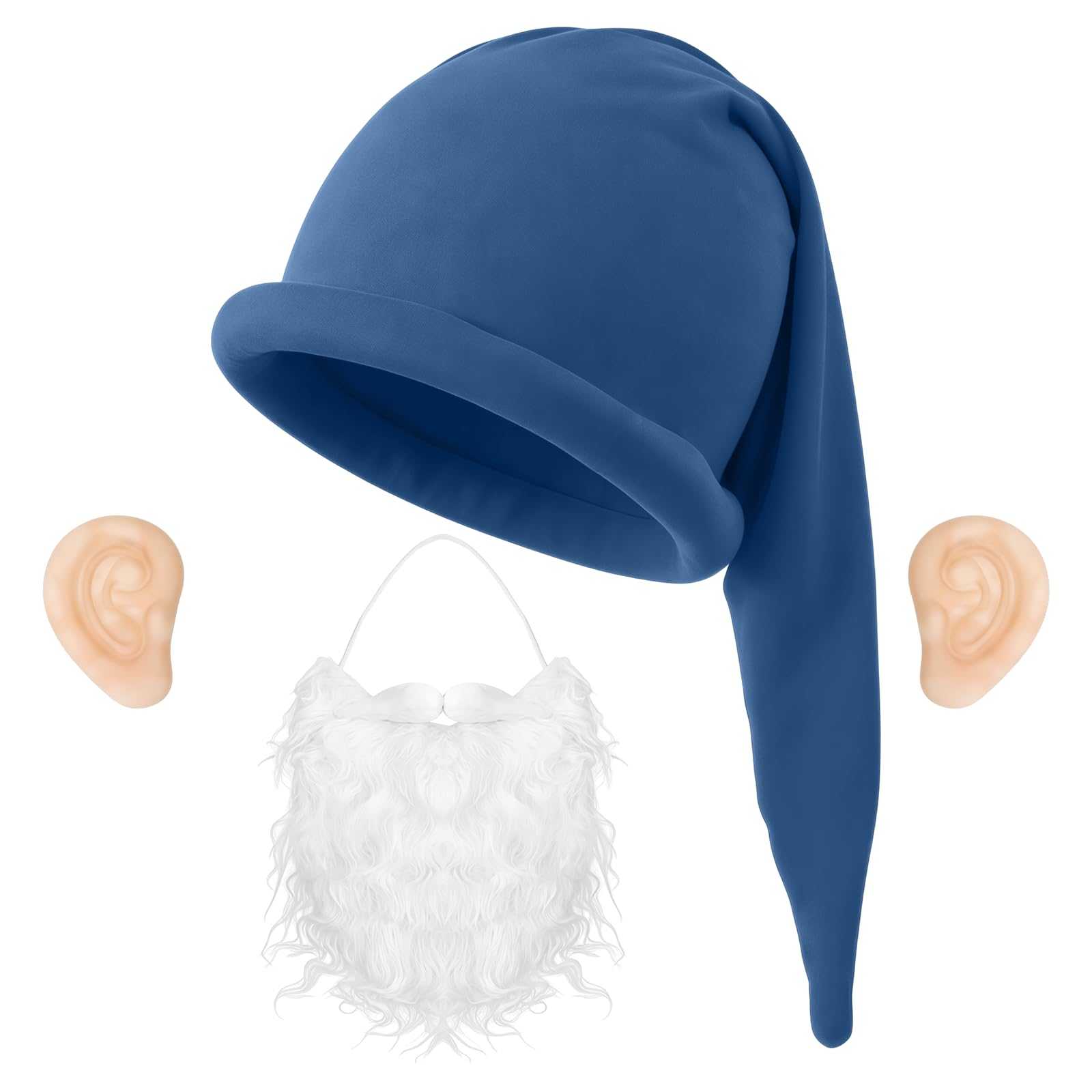 RmKbe 3 Pieces Gnome Costume Sets Dwarf Cosplay Suit Colorful Santa Hat Fake Beard Fake Ears for Christmas Halloween Party Dress Up（Blue）