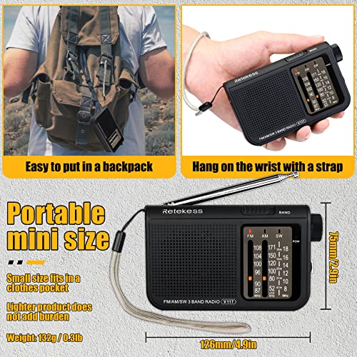 Retekess V117 Portable Radio Am Fm, Shortwave Radio With Clear Dial, Transistor Radio With Best Reception For Seniors (Black) #TOP7