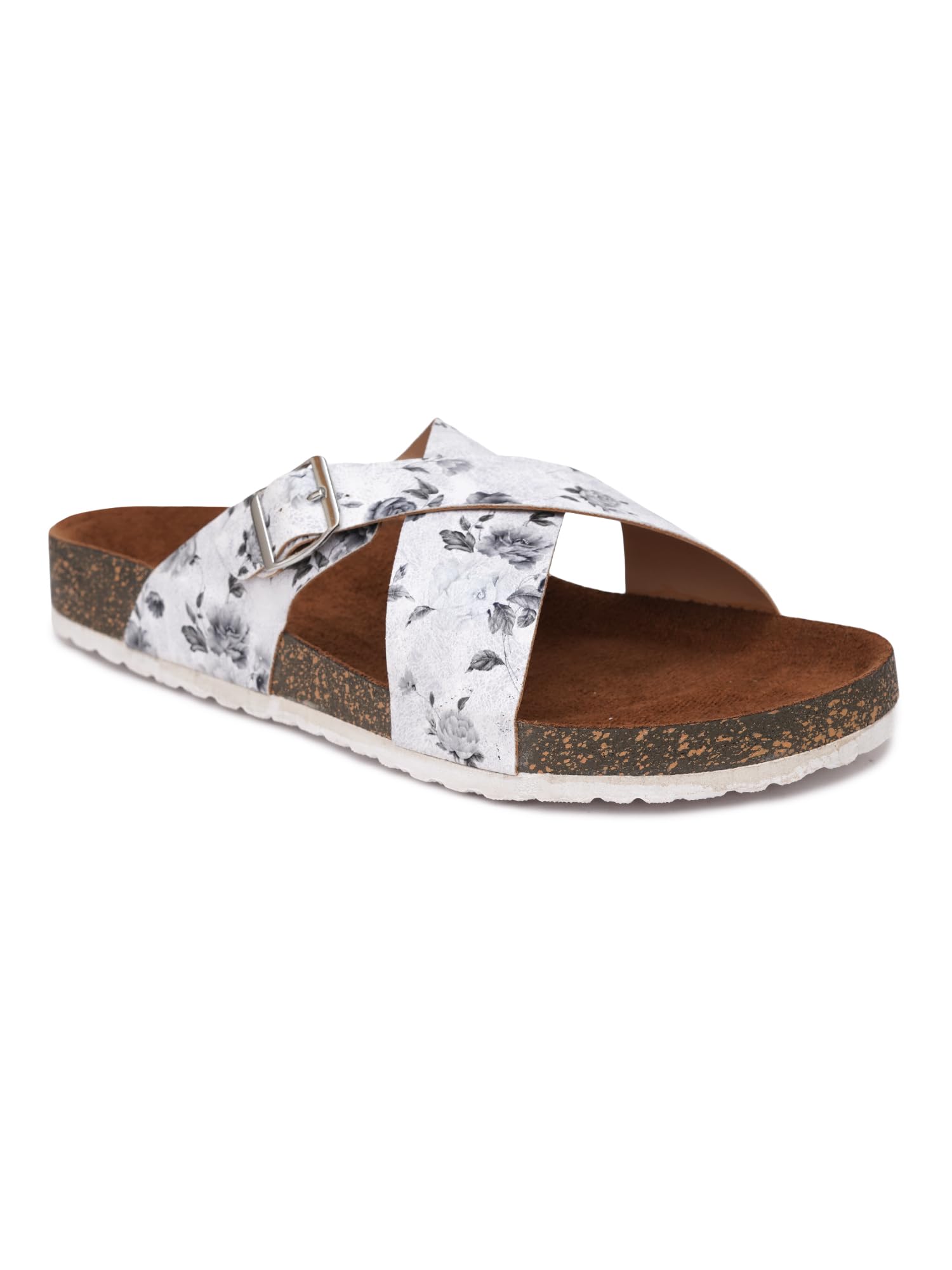 MOZAFIA Synthetic Leather Comfortable Stylish with Open Toe Casual White Floral Printed Flat Sandals Sandal for Womens (WSLP-SK-2304-905-White Flower-40) (B0CWLMK279) Amazon Price History, Amazon Price Tracker