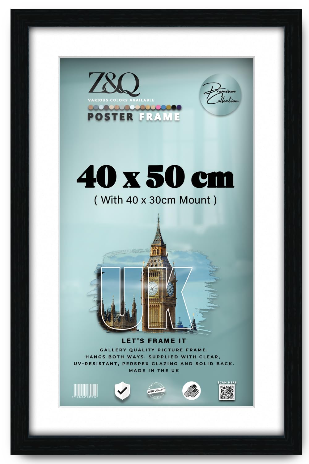 Z&Q Black Picture Frame with White Mount 40x50cm (30x40cm) Print Wall Poster Frame - Portrait and Horizontal Wall Hooks Photo Frame for Display Pictures-Jigsaw Puzzle-Art Work