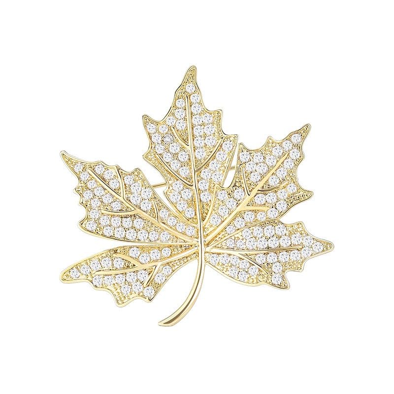 Image of Rhinestone Leaf Brooch Pins - Crystal & Gold-plated Lapel Pin Jewelry for Women - Birthday Gift for Wife or Friends