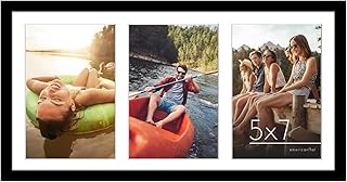 Americanflat 8x16 Collage Picture Frame in Black - Displays Three 5x7 Frame Openings - Engineered Wood Panoramic Picture Frame with Shatter Resistant Glass, Hanging Hardware, and Easel