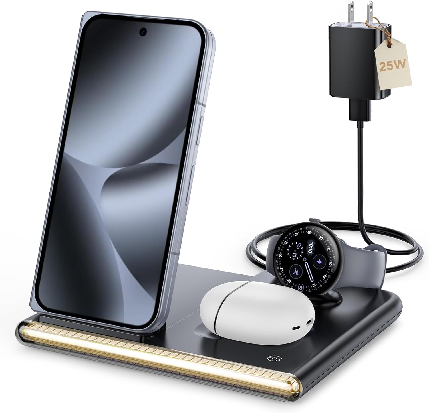 Wireless Charger for Google Pixel Watch 4 Only,4 in 1 Wireless Charging Station with Night Light for Google Pixel 10 Pro Fold/10 Pro XL/10 Pro/10/9/8/7,Pixel Buds Pro 2/Pro/2,Phone Charger Nightstand