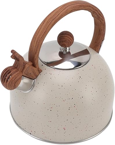 Miniatura 8 de Hervidor silbante 2.5L Capacidad L Tetera de estufa de acero para hervir agua gris para uso doméstico, accesorio multifuncional (beige)