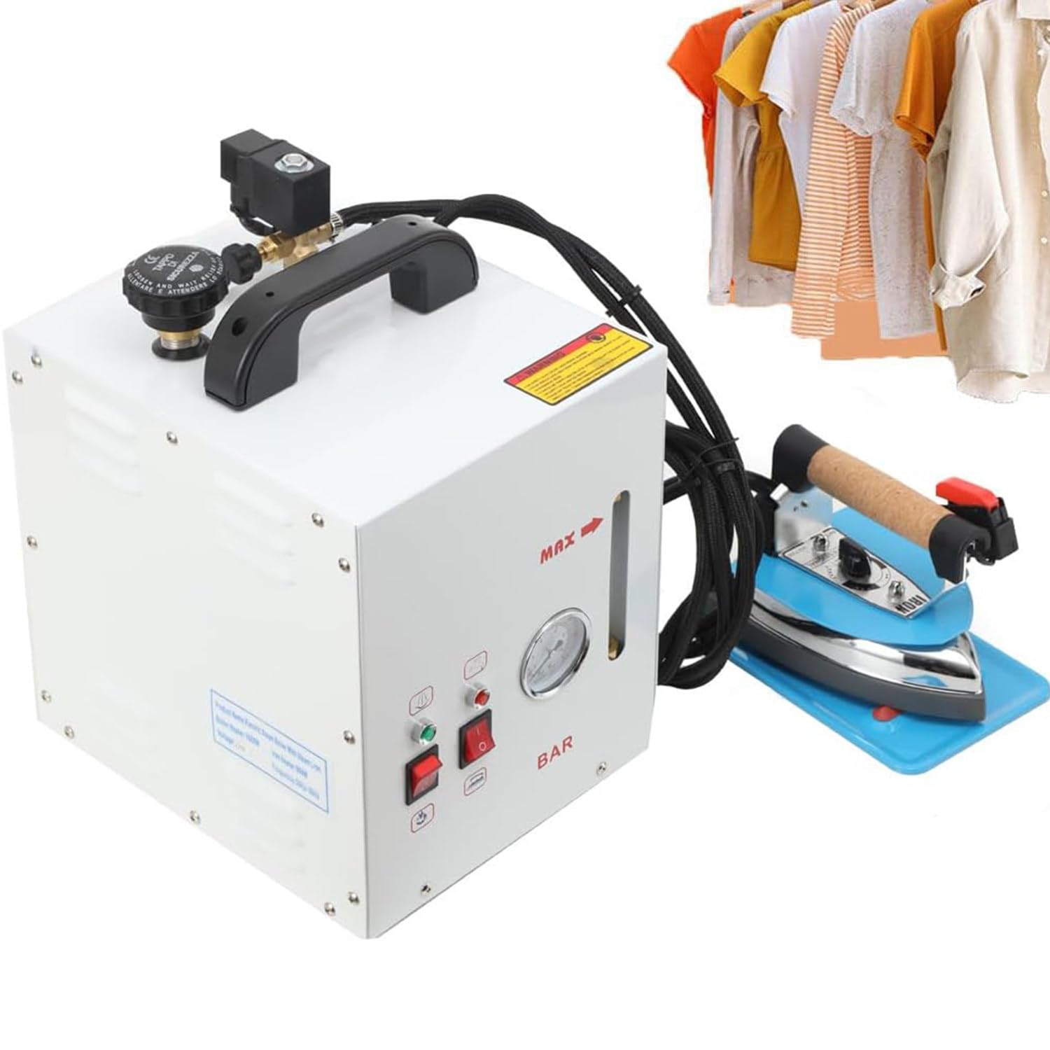 Qiang Dual Purpose Home & Commercial Steam Ironing Equipment, 1600W Steam Generator with 4L Tank, Pressure Gauge, Adjustable Steam for Clothing Store, Curtain Shop and Household Daily Use