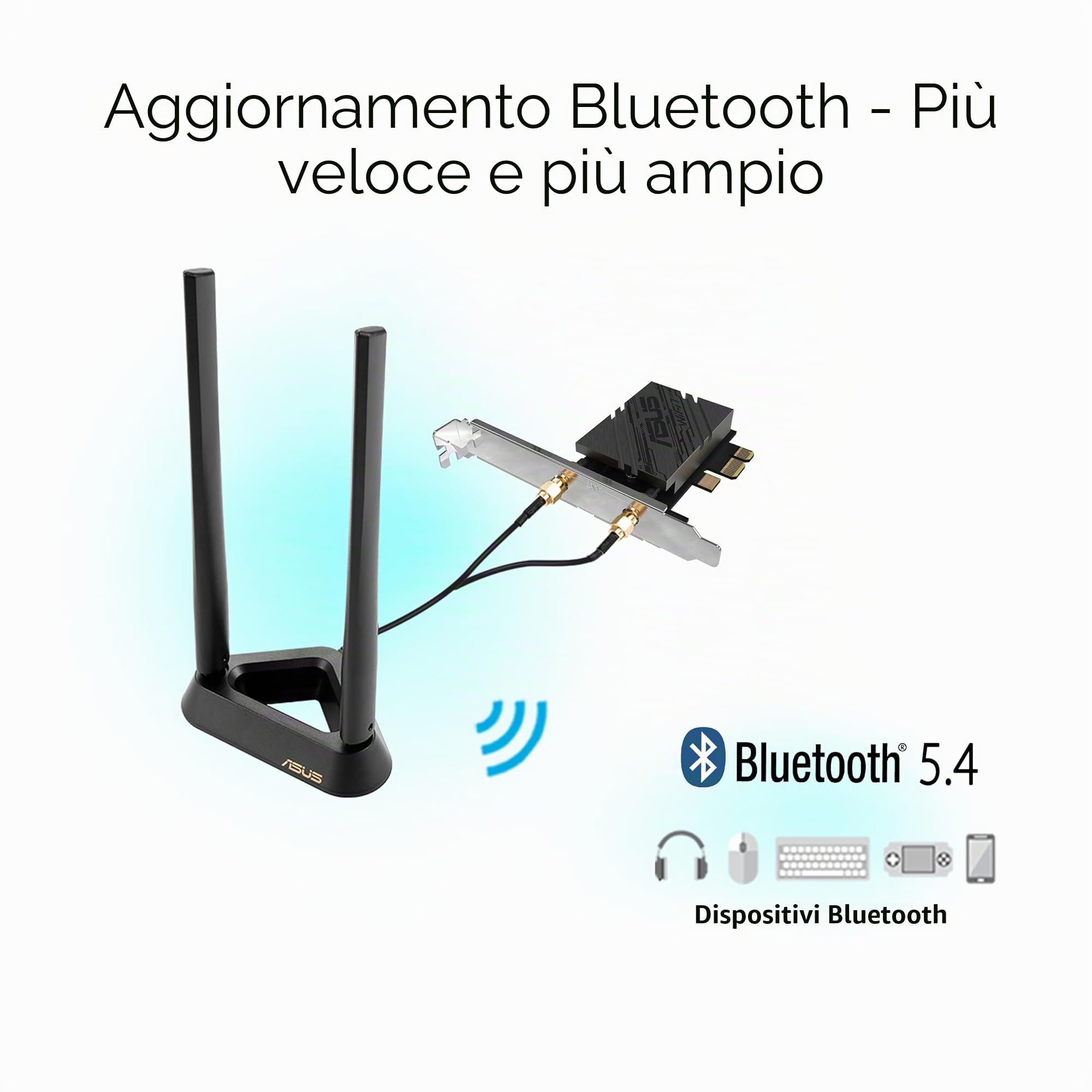 ASUS PCE-BE92BT Adattatore WiFi 7 PCI-E con 2 Antenne Esterne e Base Magnetica, Supporto Banda 6GHz, 320MHz, Bluetooth 5.4, Sicurezza di Rete WPA3, Compatibile solo con Schede Madri Intel