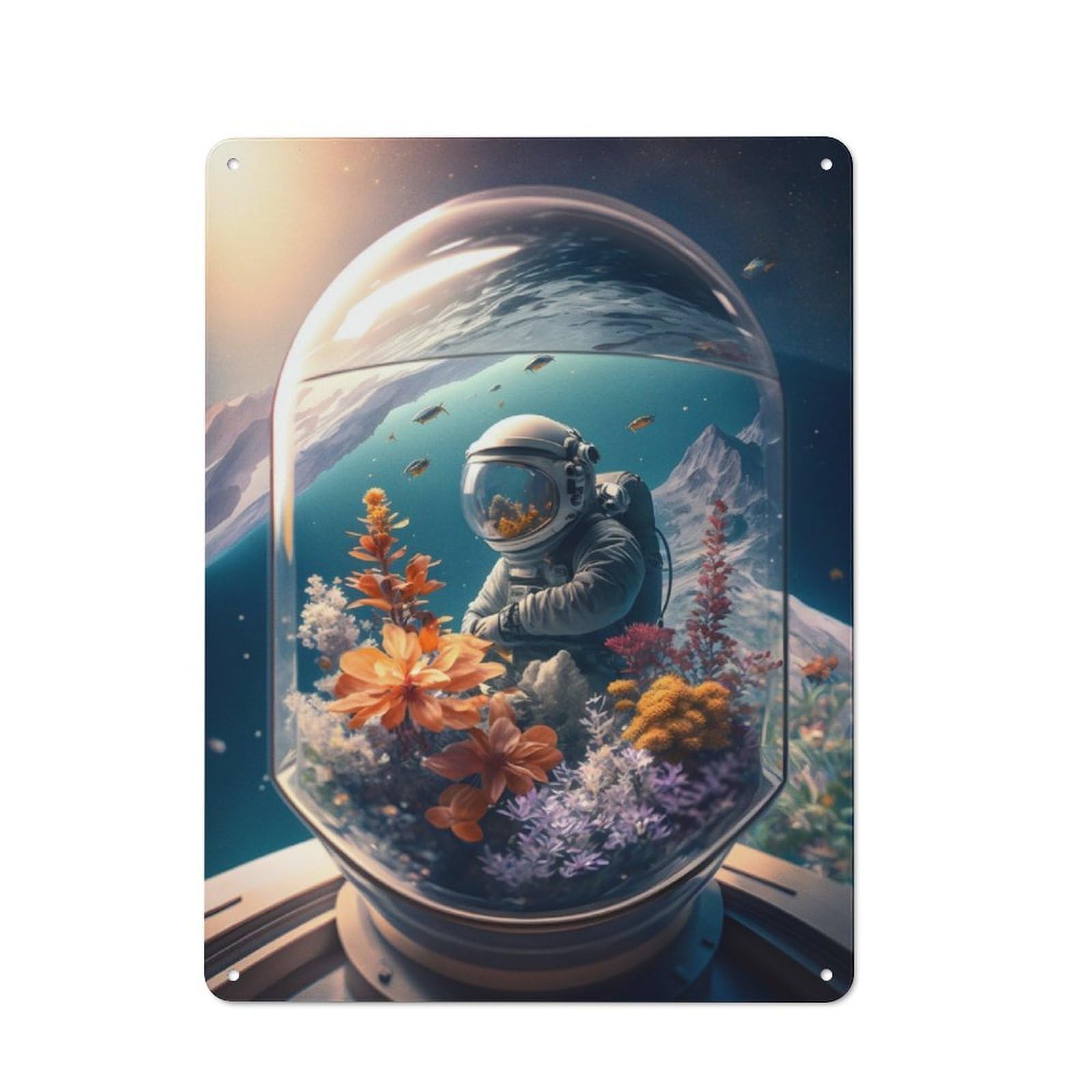 Junmoney Astronaut The Sea Tin Wall Plaque 40X30cm With For Dining Room Or Kitchen, For Vintage Wall Decor Fans, For Themed Room Decoration
