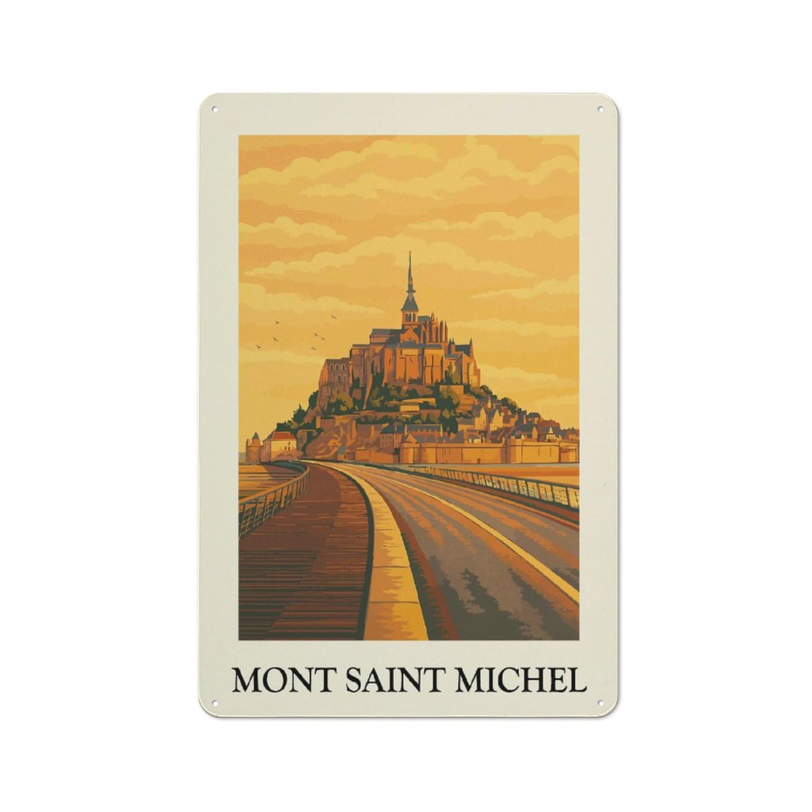 Junmoney Style-11 Everyday Mont Saint Michel Travel Decorative Tin Plaque 30X20cm, Room Wall Plaque For Bedroom, Kitchen, Office Or Living Room