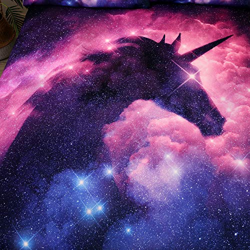 Deerhome Galaxy Unicorn Kids Bedding Duvet Cover Sets Psychedelic Space Pink Purple Unicorn Duvet Cover Gifts For Teens Girls And Boys,Full Size #TOP1