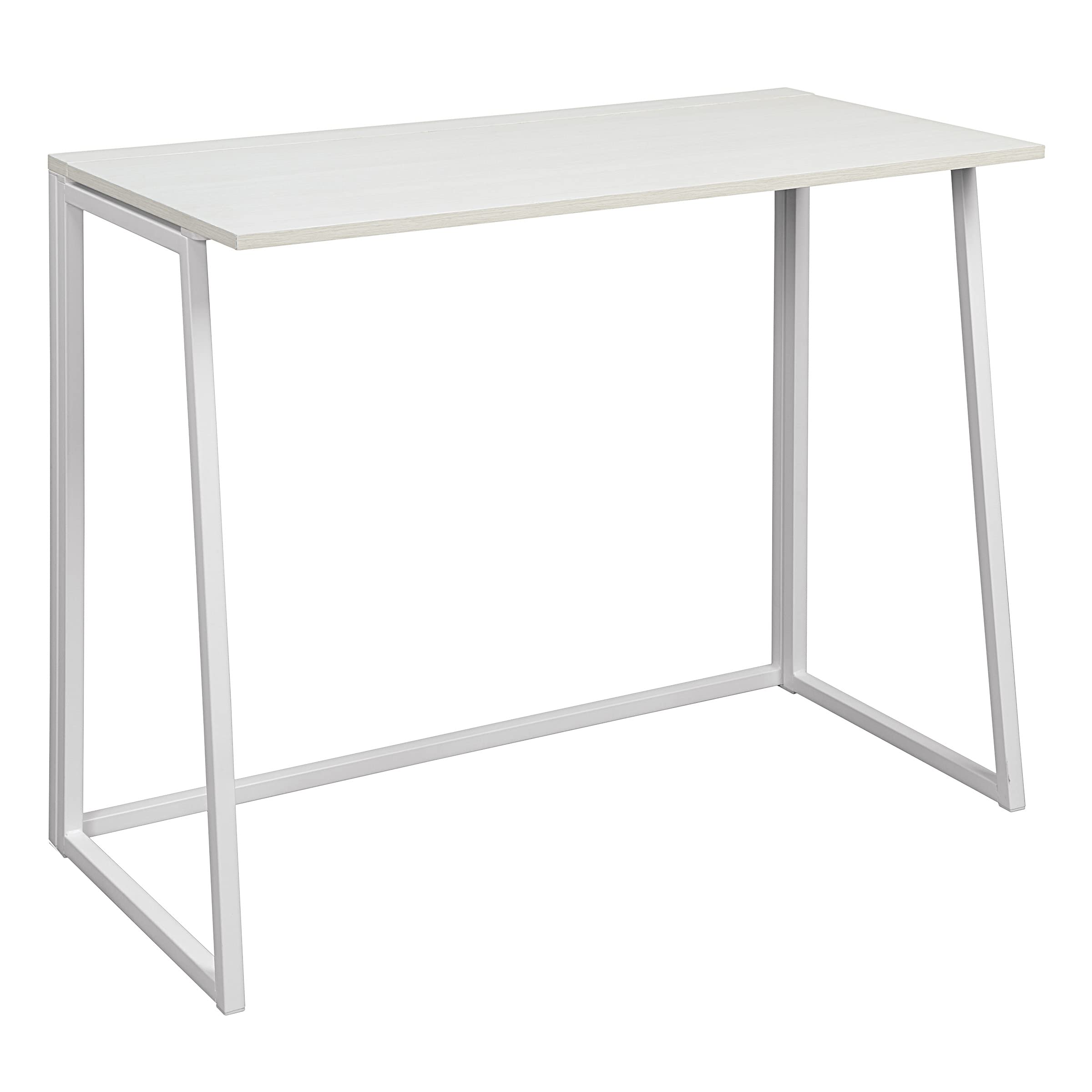 OSP Home Furnishings Contempo Toolless Folding Desk with Heavy Duty Hinge, White Oak Top and White Frame