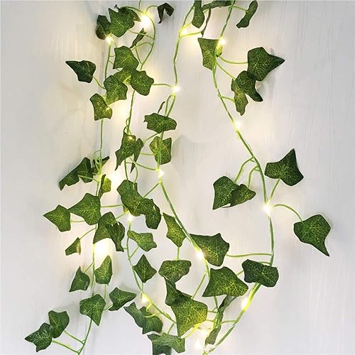 Miniatura 3 de Cadena de luces Ivy, 6.5 pies, 20 luces LED blancas cálidas, interiorexterior, resistente al agua, funciona con pilas, estilo moderno, verde,