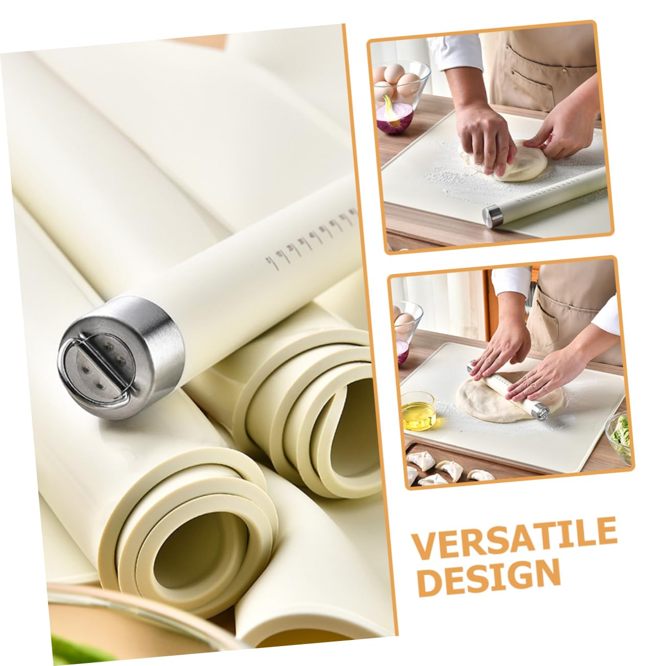 Multifunktions Teigmatte 1 Satz aus Silikon und Edelstahl Beige