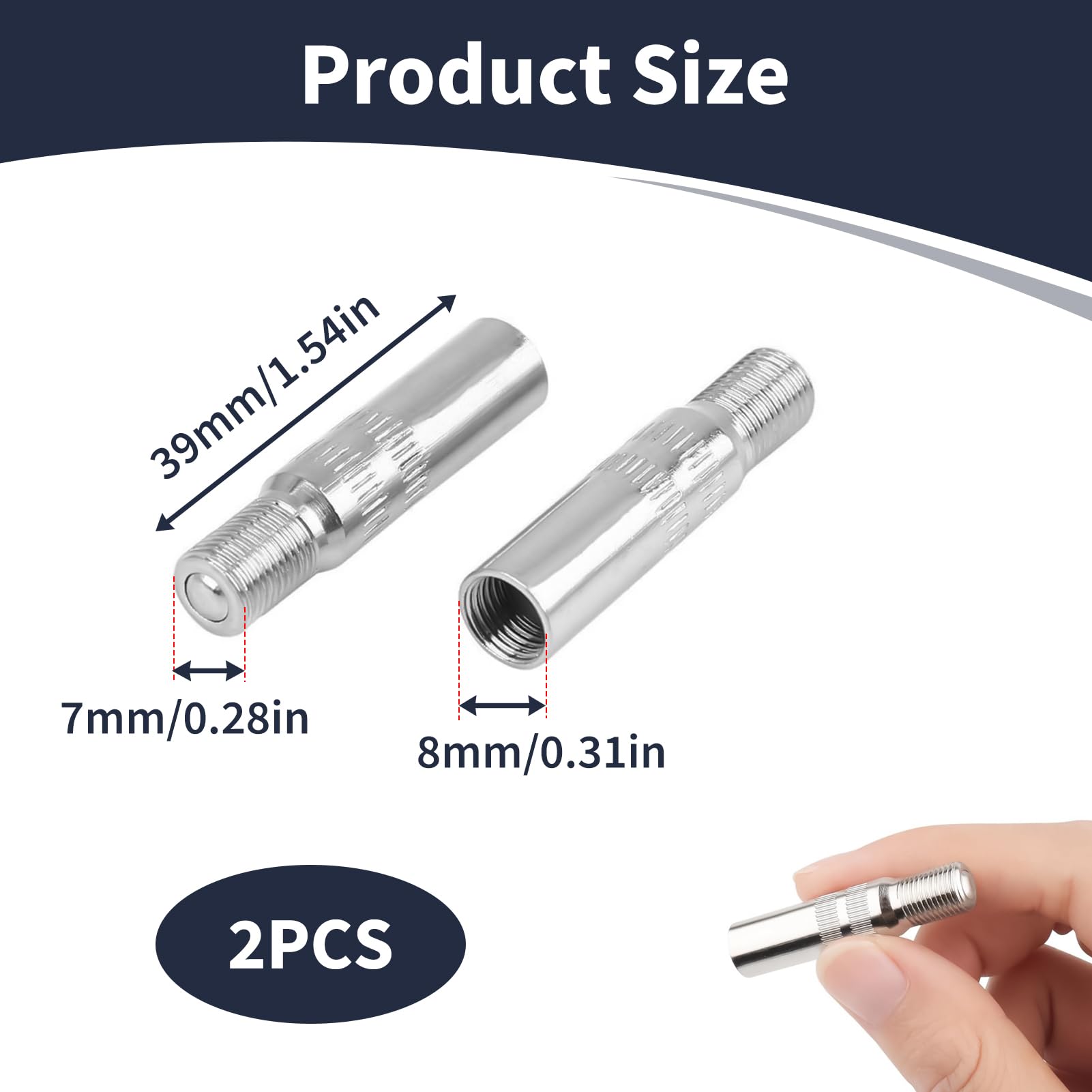 2 szt. Przedłużka do opon 39 mm, przedłużenie zaworu opon ze stopu aluminium z zaworem zapobiegającym przeciekaniu, sztywne przedłużenie, kompatybilna z hulajnogą elektryczną, samochodem, pompą
