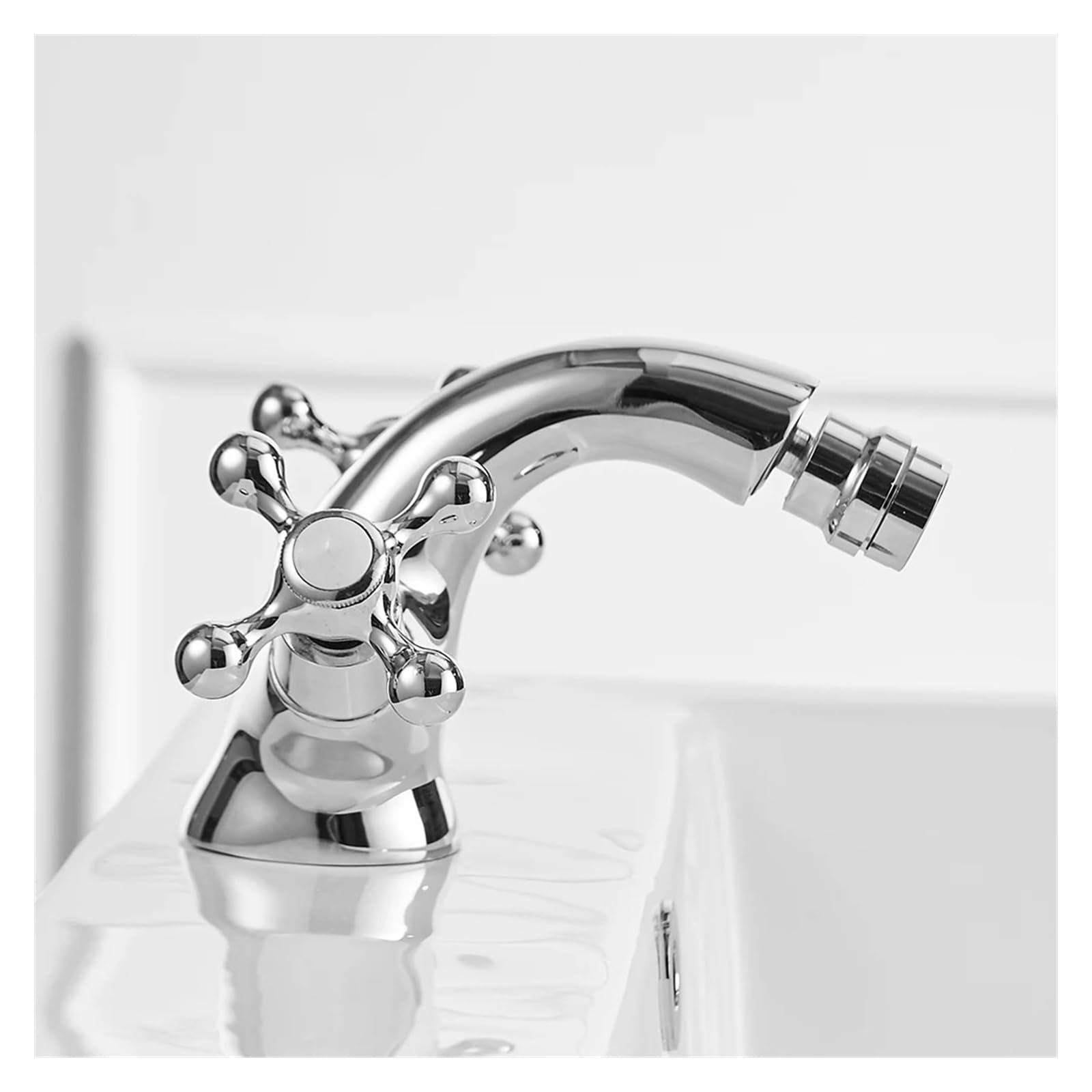 DFGHNBVC Antique Faucet Two Ceramic Swivel Handles Water Bathroom Sink Brass Single Hole Deck Mounted Water Mixer Tap Mixer Tap Faucet,Chrome