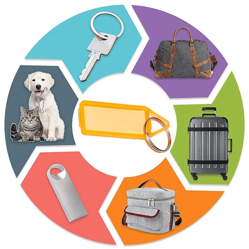 Image of 50 Pcs Key Tag Multicolor Keyring & Keychain With Name Tag Labels Assorted Keychain With Two Side Id Label And Split Ring For Office, Home Key