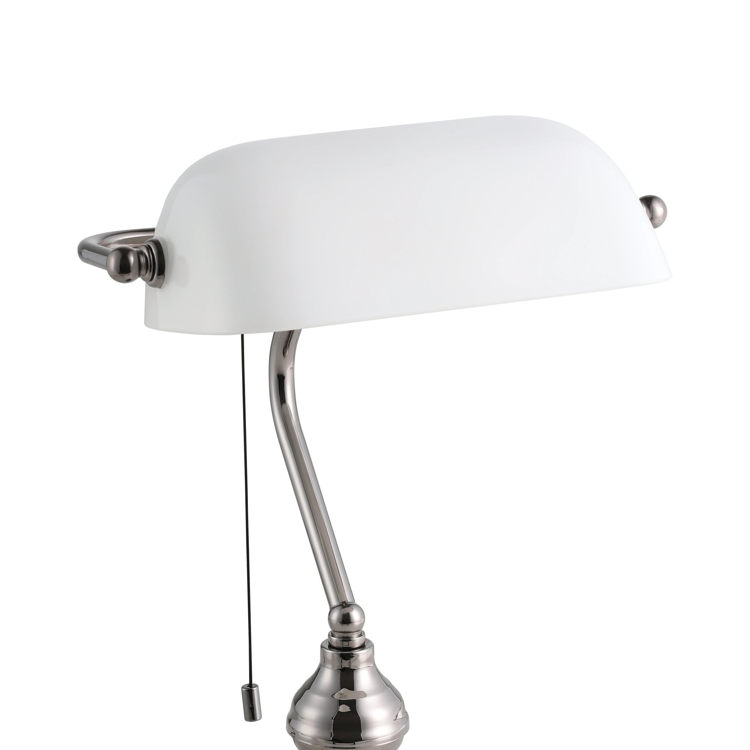 Eglo Lampe de table Banker, luminaire pour bureau vintage, rétro bureau, en | métal nickel-noir et verre satiné blanc, chevet à chaîne, douille E27