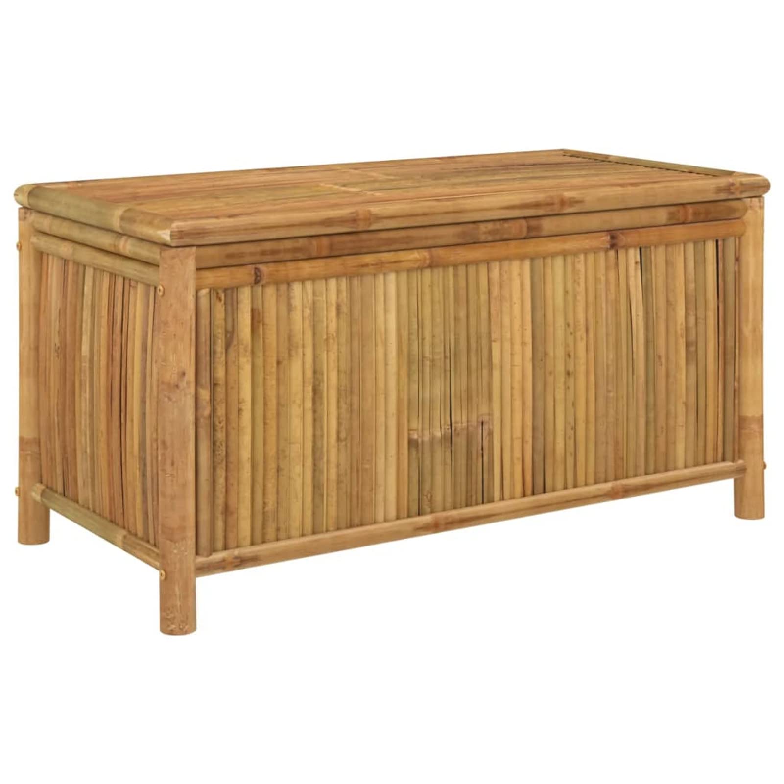 IKAYAA Baúl de Jardín, Arcón Exterior de Bambú, Caja de Almacenamiento con Bolsa Interior Resistente al Agua, Organizador Herramientas, 110 x 52 x 55 cm