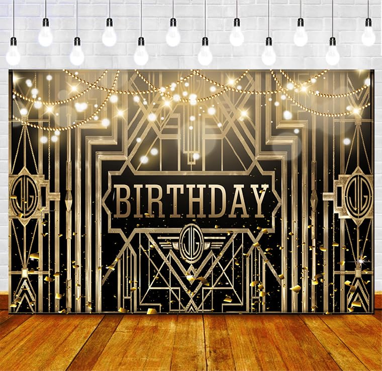 SHRAPHY 20'S Backdrop 7x5ft Retro Ball Black Gold Texture Banner Background for Roaring 1920s The Great Gatsby Party Photography RBJHYUH31