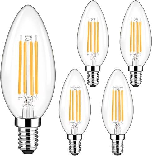 Miniatura 1 de Aiyomt Paquete de 5 bombillas LED C35 de 4 vatios equivalentes a bombillas incandescentes de 40 W, 3000 K blanco cálido 500 lúmenes, bombillas de