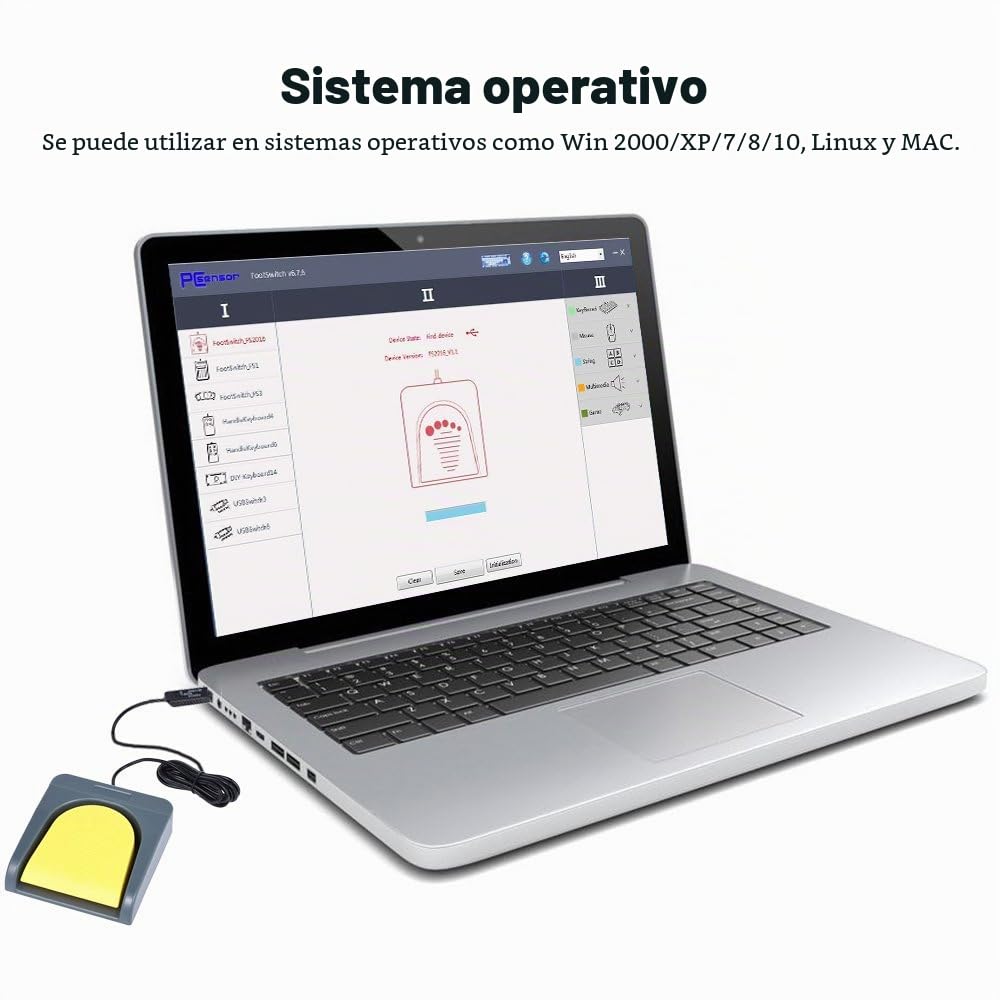 Docooler PCsensor - Interruptor USB de un solo pie, control de una tecla, teclado de computadora, pedal de acción, color gris con amarillo