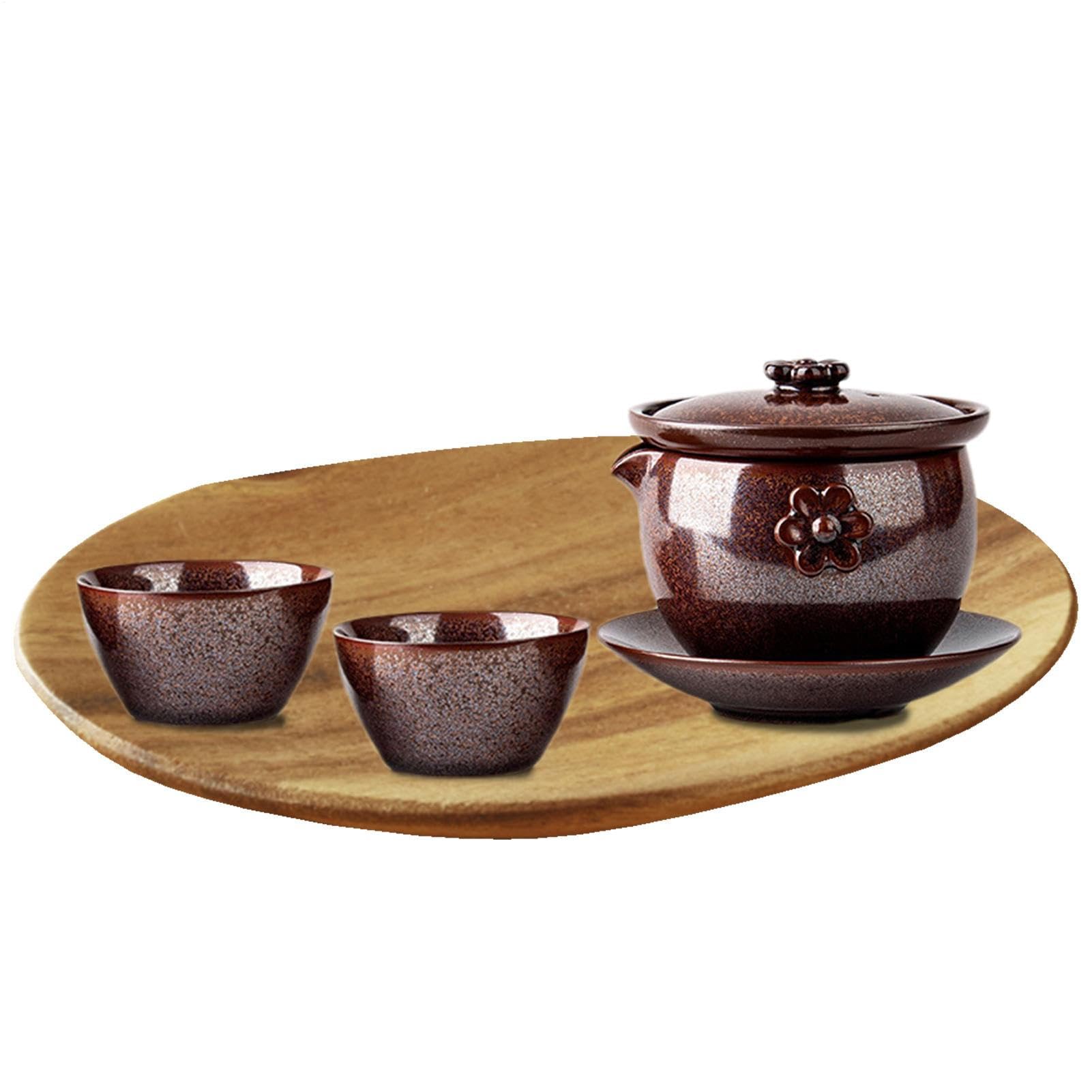 Juego de té japonés, tazas de té de cerámica,Juego de té portátil apilable