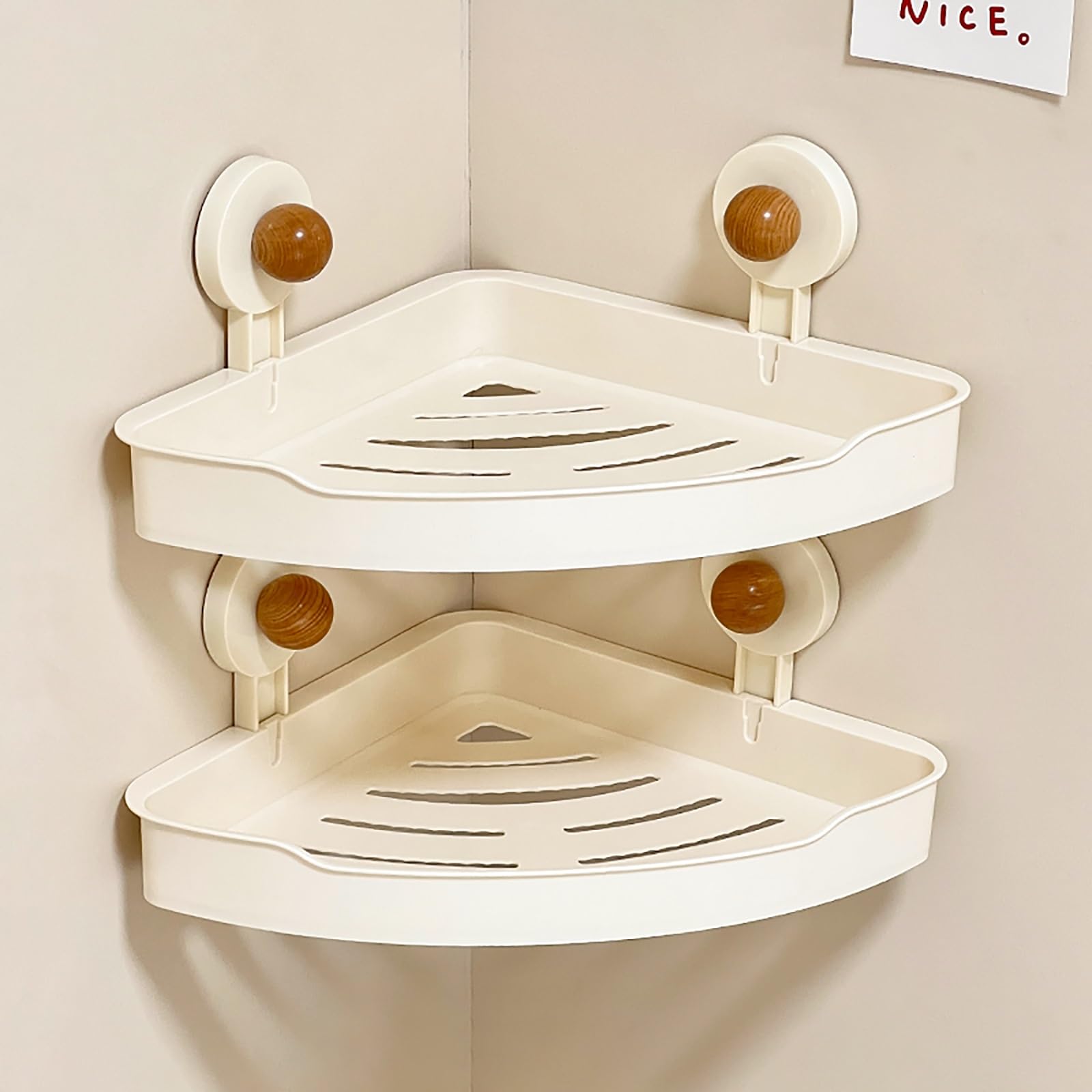 HTLTGBAM Space Saving Bathroom Organizer Suction Cup Corner Shower Caddy with Drainage Design Quick Install Double layer