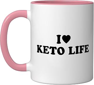 I Love Keto Life, I Heart Keto Life Ceramic Mug, Pink/White