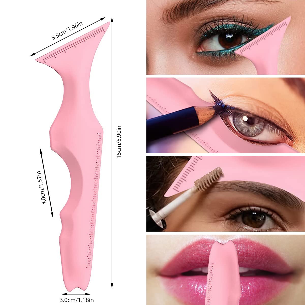 dellyy Regla de Belleza de Silicona, Plantilla para Delinear Ojos, Plantillas Eyeliner Ojos Reutilizables, Plantillas Cejas Adecuado para Principiantes y Expertos en Maquillaje (Rosa)