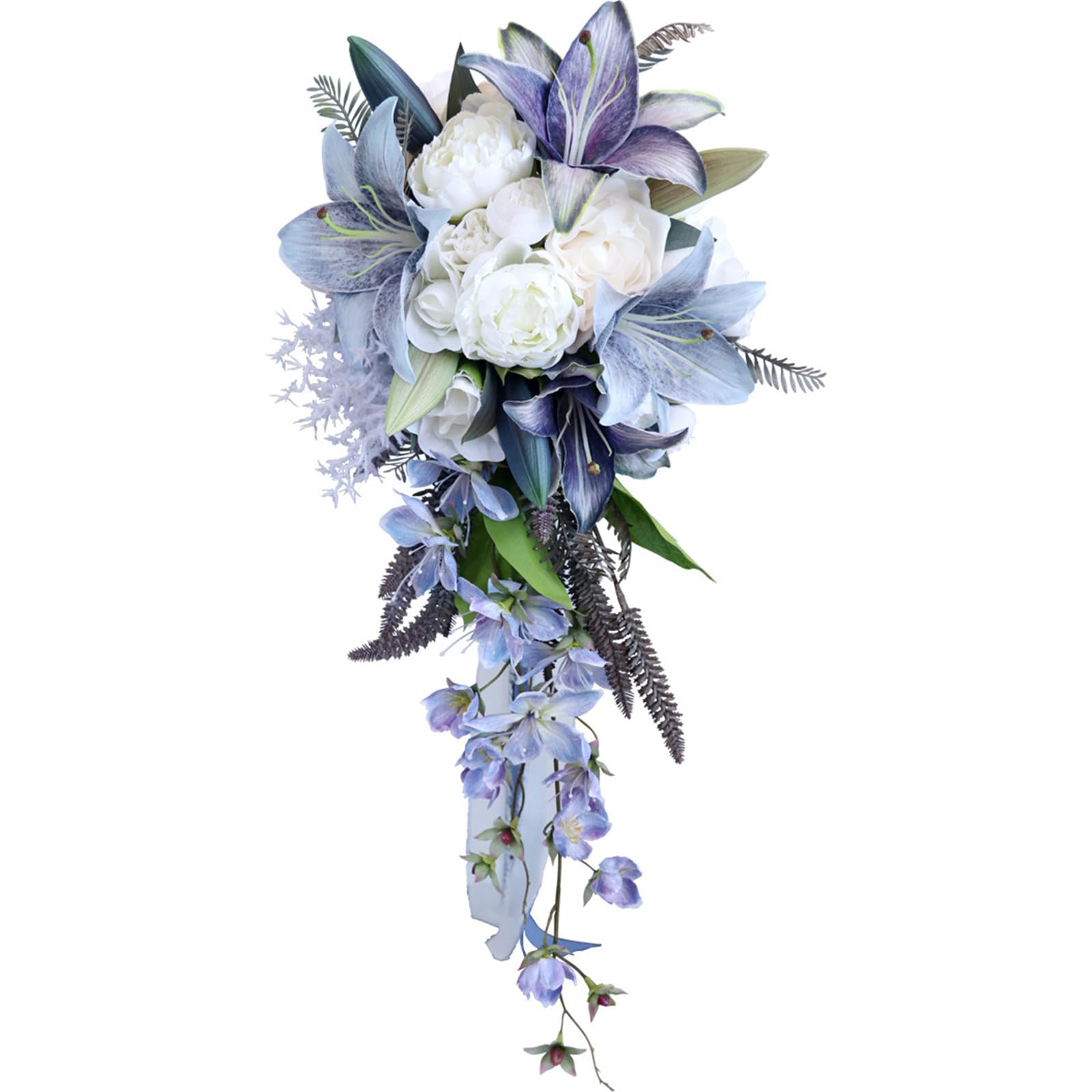 Hochzeit Sträuße, Wasser Tropfen Wasserfall Braut künstliche Blumen Braut Rosen Strauß für Zeremonie Jahrestag Braut Dusche Party Hochzeit Dekoration Sträuße (Blau Violett)