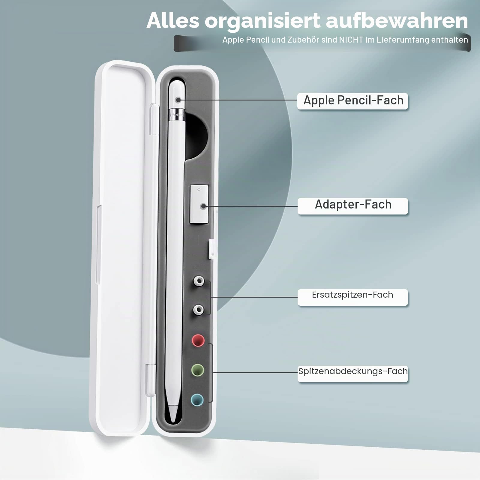 CASEBOT Stifthalter Hülle Kompatibel mit Apple Pencil Pro/USB-C, Apple Pencil 2./1. Generation, Tragbar Stylus Aufbewahrungsbox für Apple Pencil & Zubehör, Grau