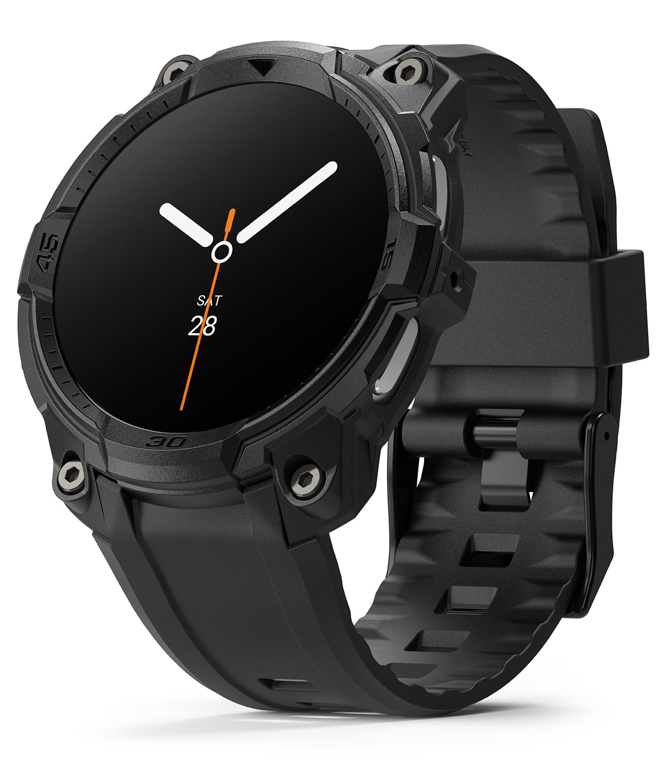 Ringke Rugged Gear Compatible con Funda Samsung Galaxy Watch 8 (44mm), Carcasa Protectora Flexible con Parachoques y Correa, Resistente a Las Huellas Dactilares - All Black