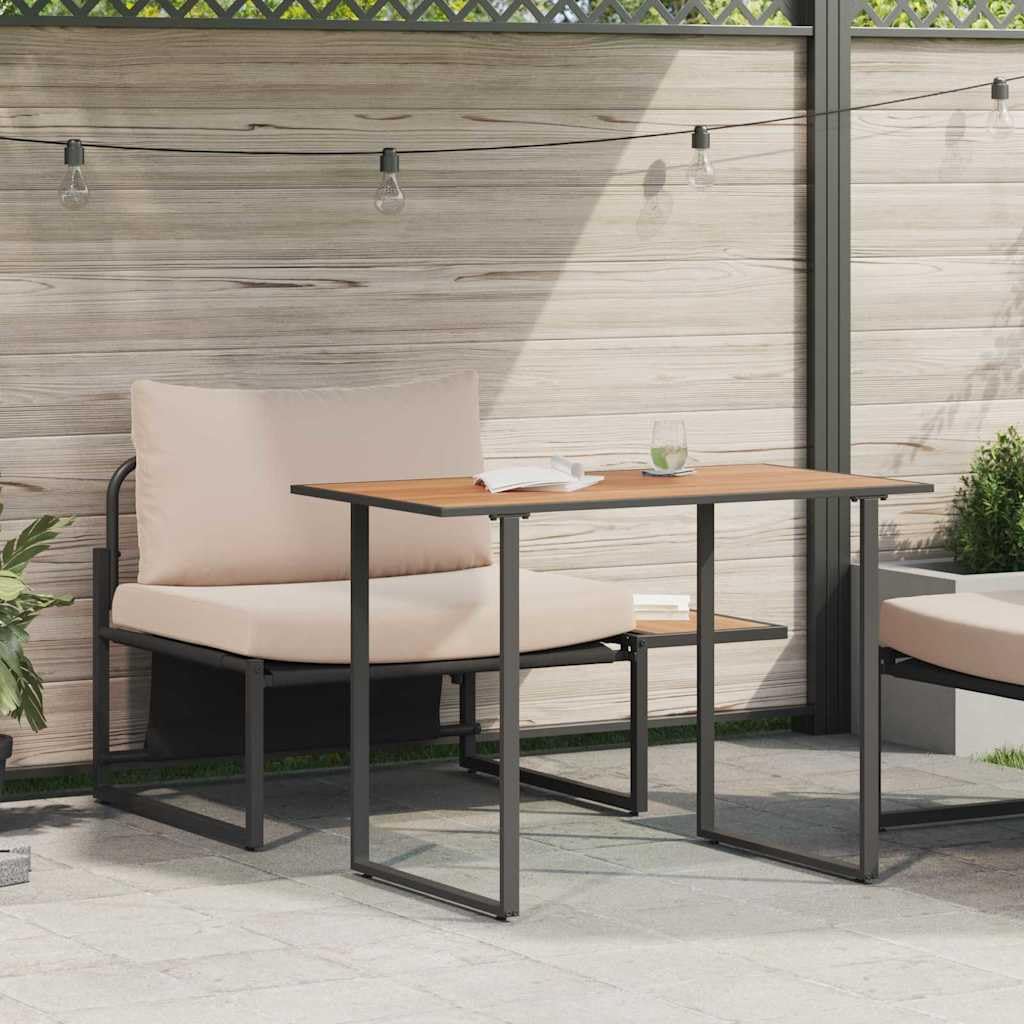 Hothingwell - Juego de patios (acero topo 2 piezas) | Mesa de acacia maciza, marco de acero sólido, montaje fácil, para jardín y balcón