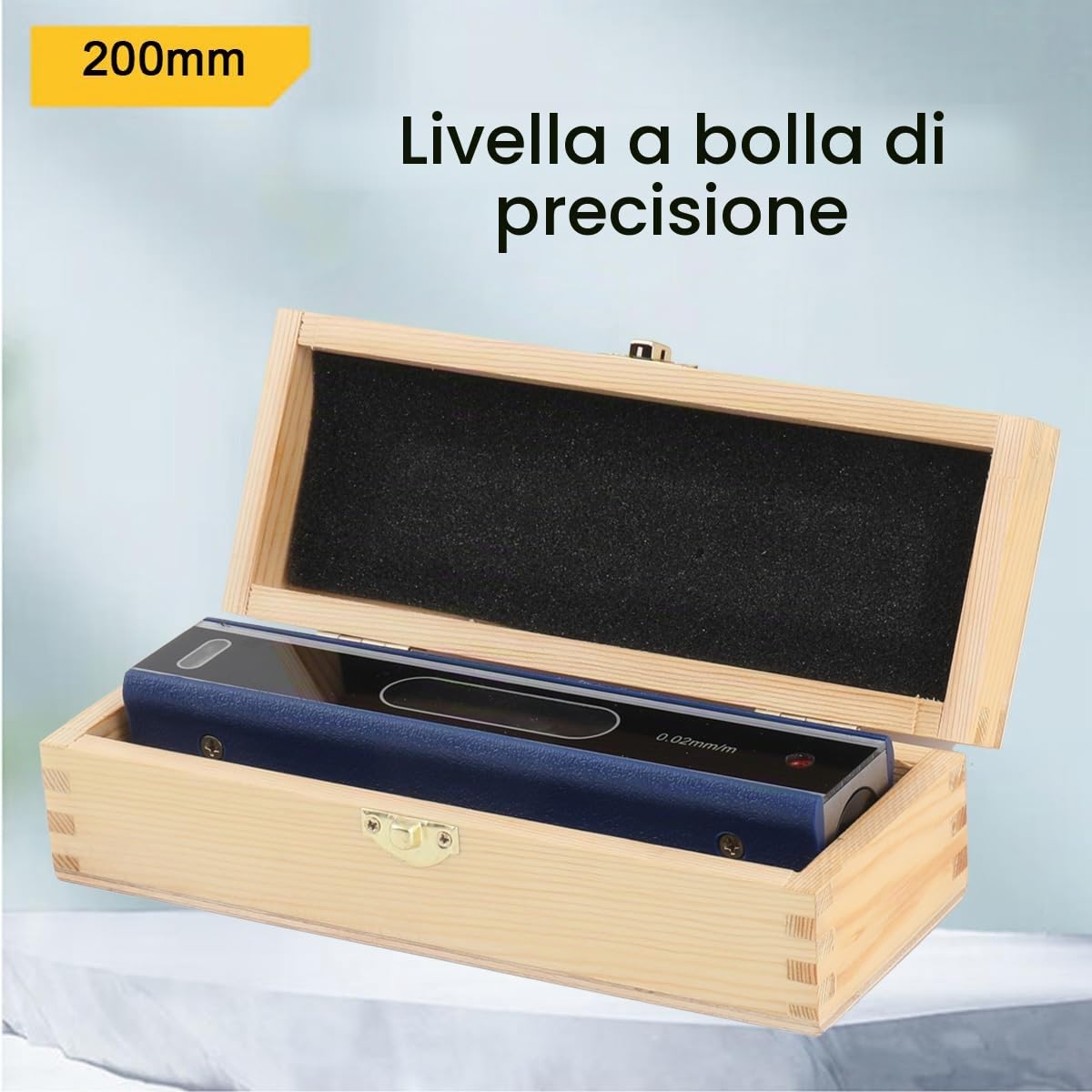 Livella a bolla di precisione per macchina, 200 mm, 0,02 mm/m | Livella ad alta precisione con valigetta in legno, strumento di misurazione di livello industriale per ingegneri